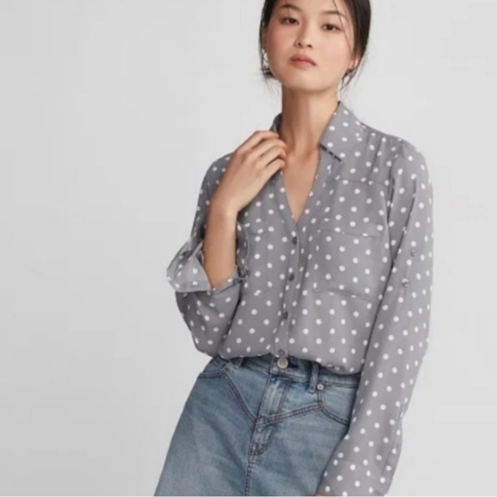 Express Portofino Gray Polka Dot Shirt
